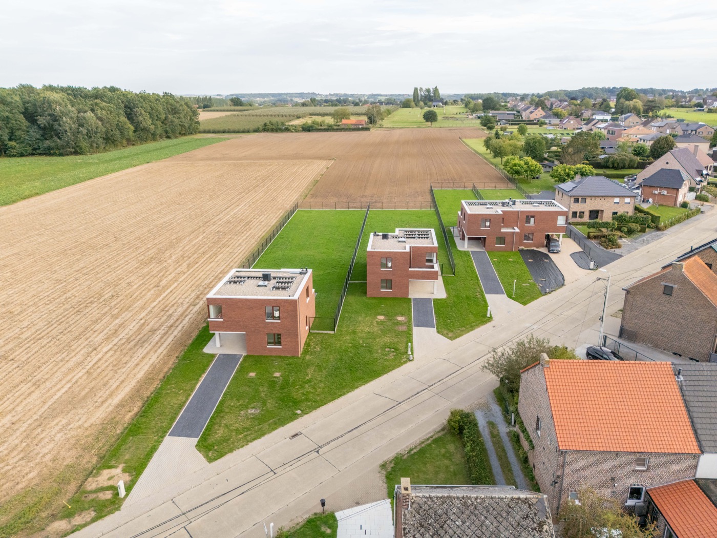 Luchtbeeld van de woningen langs de Oude Diestsestraat